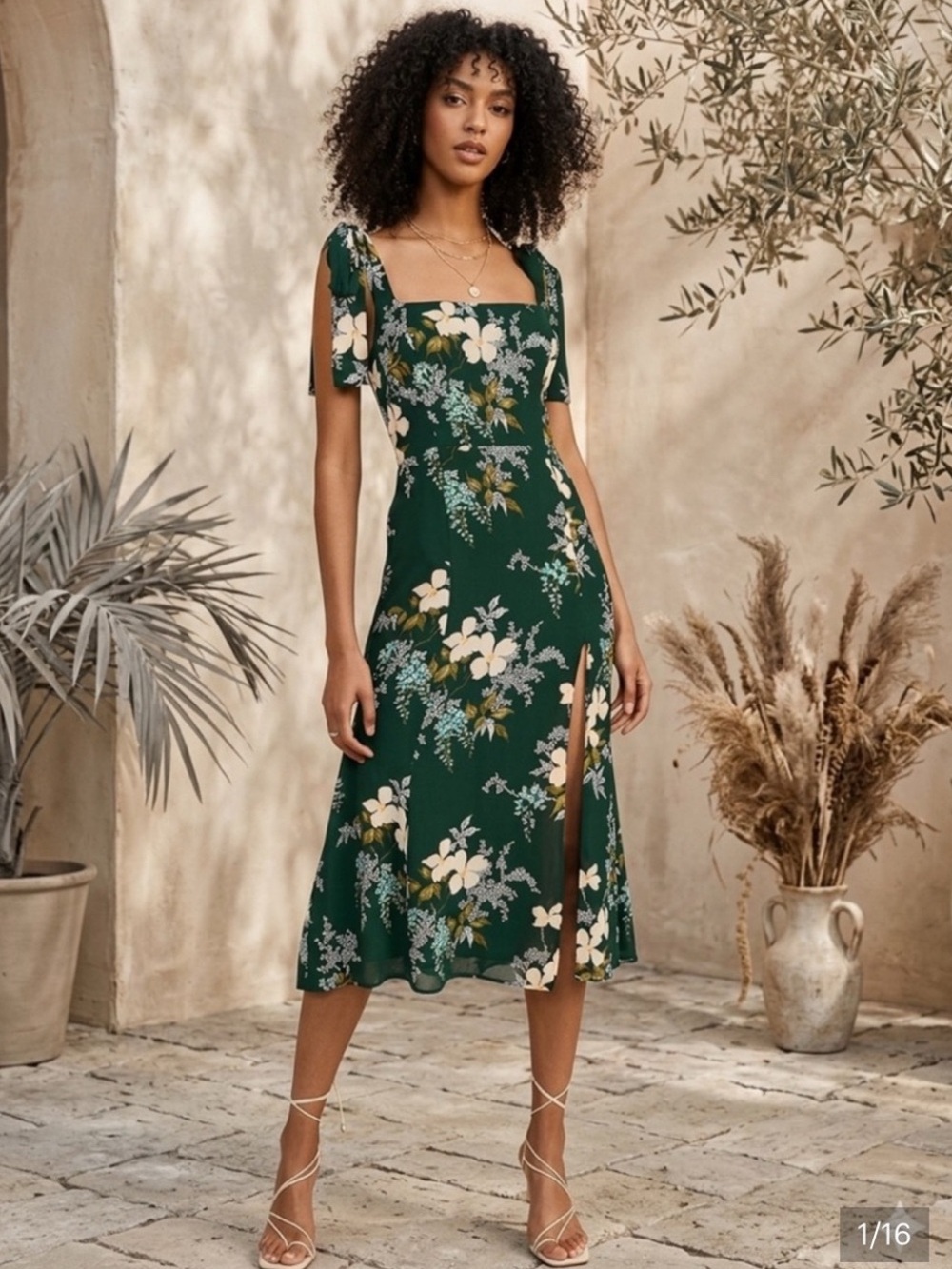 Reformation Twilight Floral Tie Shoulder Midi Formal Wedding Guest Dress
